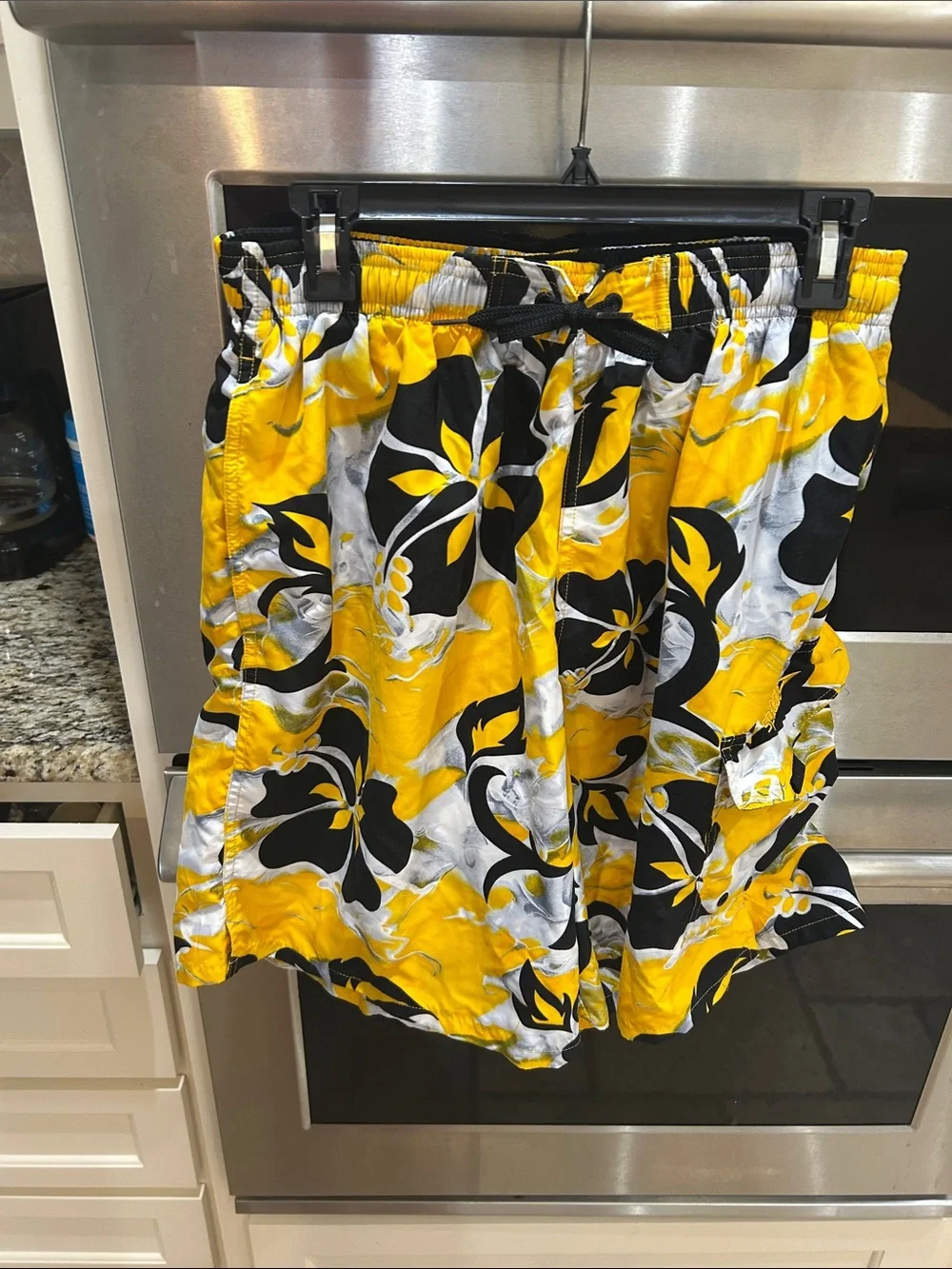 Speedo Yellow Black White Floral Swim Trunks for Men